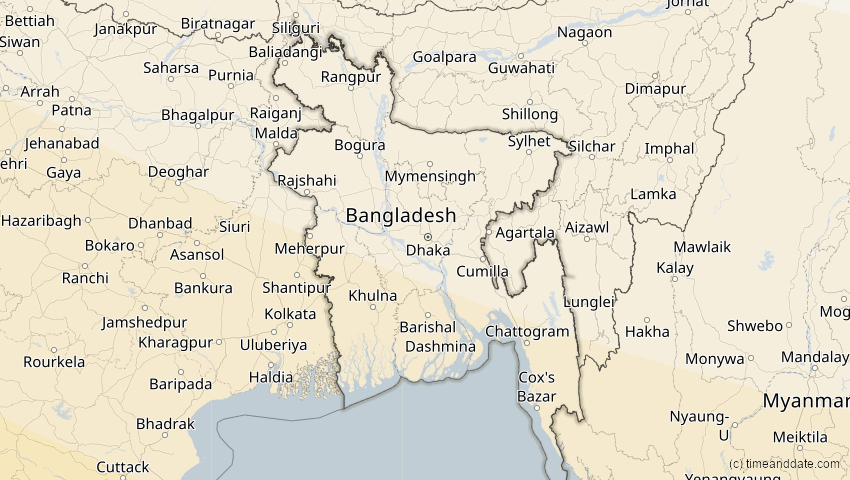 A map of Bangladesch, showing the path of the 25. Nov 2049 Totale Sonnenfinsternis