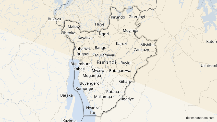 A map of Burundi, showing the path of the 25. Nov 2049 Totale Sonnenfinsternis