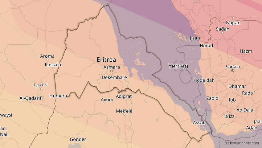 A map of Eritrea, showing the path of the 25. Nov 2049 Totale Sonnenfinsternis
