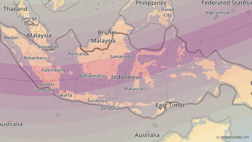 A map of Indonesien, showing the path of the 25. Nov 2049 Totale Sonnenfinsternis