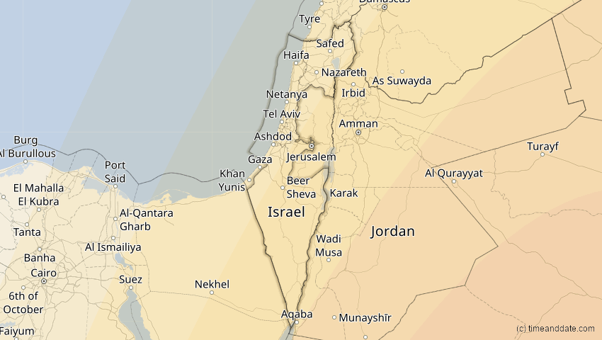 A map of Israel, showing the path of the 25. Nov 2049 Totale Sonnenfinsternis