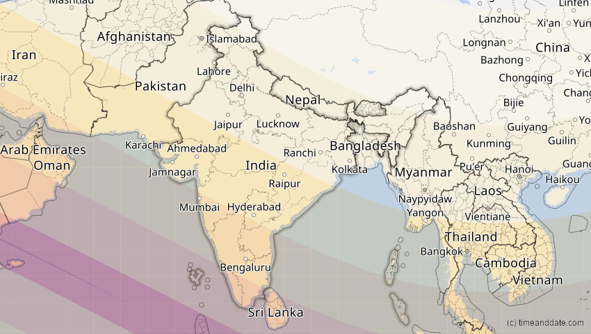 A map of Indien, showing the path of the 25. Nov 2049 Totale Sonnenfinsternis