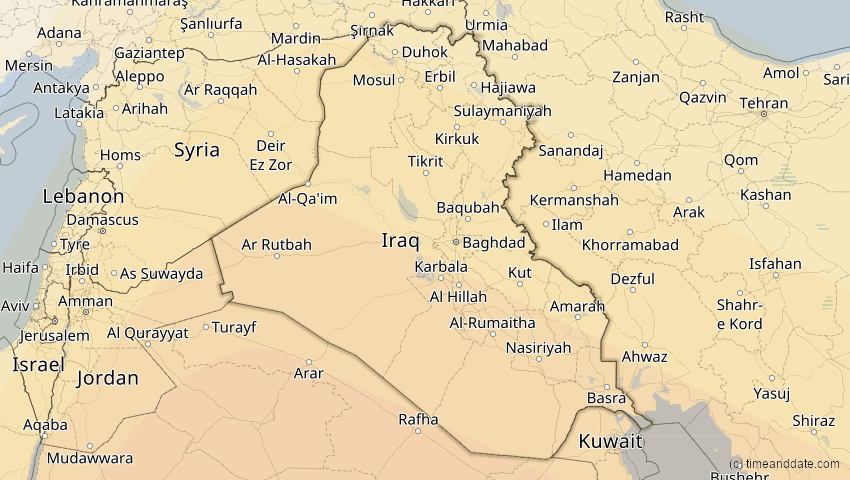 A map of Irak, showing the path of the 25. Nov 2049 Totale Sonnenfinsternis