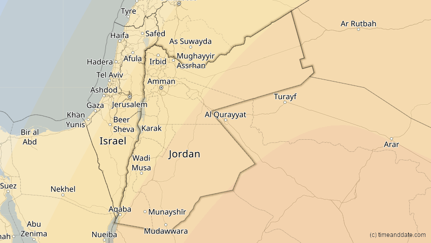 A map of Jordanien, showing the path of the 25. Nov 2049 Totale Sonnenfinsternis
