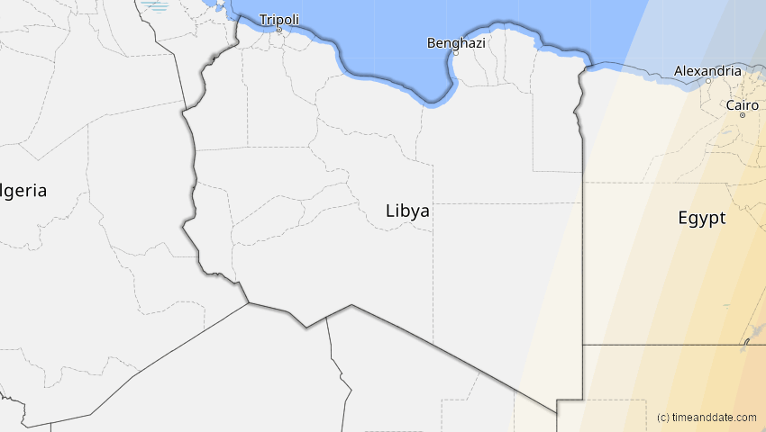 A map of Libyen, showing the path of the 25. Nov 2049 Totale Sonnenfinsternis