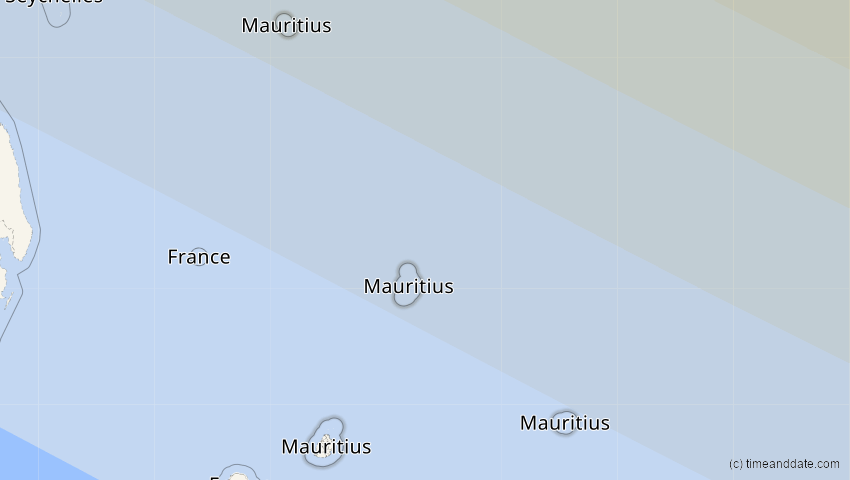 A map of Mauritius, showing the path of the 25. Nov 2049 Totale Sonnenfinsternis
