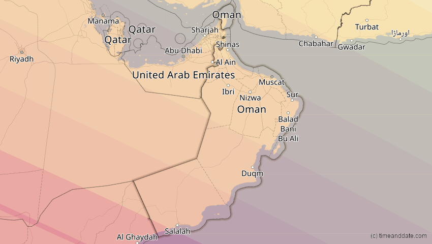 A map of Oman, showing the path of the 25. Nov 2049 Totale Sonnenfinsternis