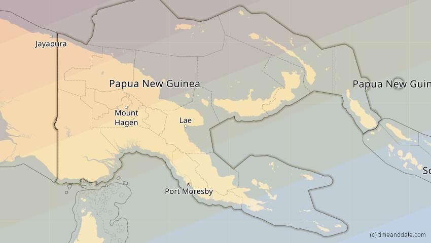 A map of Papua-Neuguinea, showing the path of the 25. Nov 2049 Totale Sonnenfinsternis