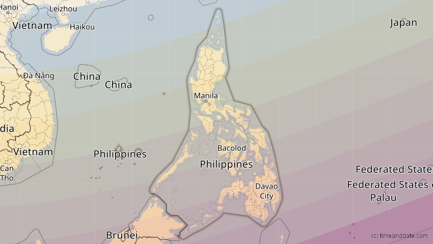 A map of Philippinen, showing the path of the 25. Nov 2049 Totale Sonnenfinsternis
