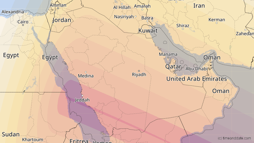 A map of Saudi-Arabien, showing the path of the 25. Nov 2049 Totale Sonnenfinsternis