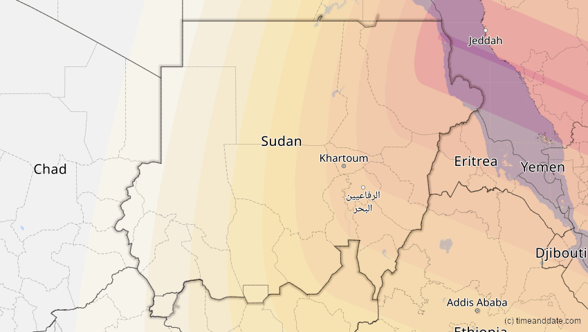 A map of Sudan, showing the path of the 25. Nov 2049 Totale Sonnenfinsternis