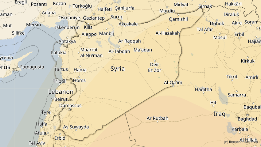 A map of Syrien, showing the path of the 25. Nov 2049 Totale Sonnenfinsternis