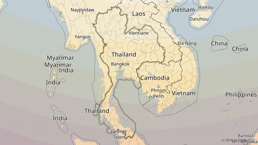 A map of Thailand, showing the path of the 25. Nov 2049 Totale Sonnenfinsternis