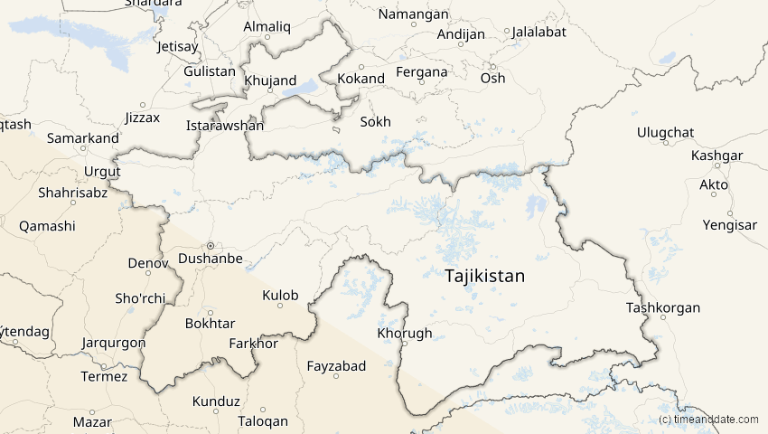 A map of Tadschikistan, showing the path of the 25. Nov 2049 Totale Sonnenfinsternis