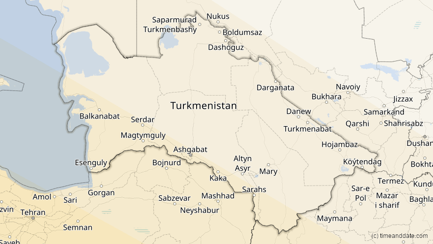 A map of Turkmenistan, showing the path of the 25. Nov 2049 Totale Sonnenfinsternis