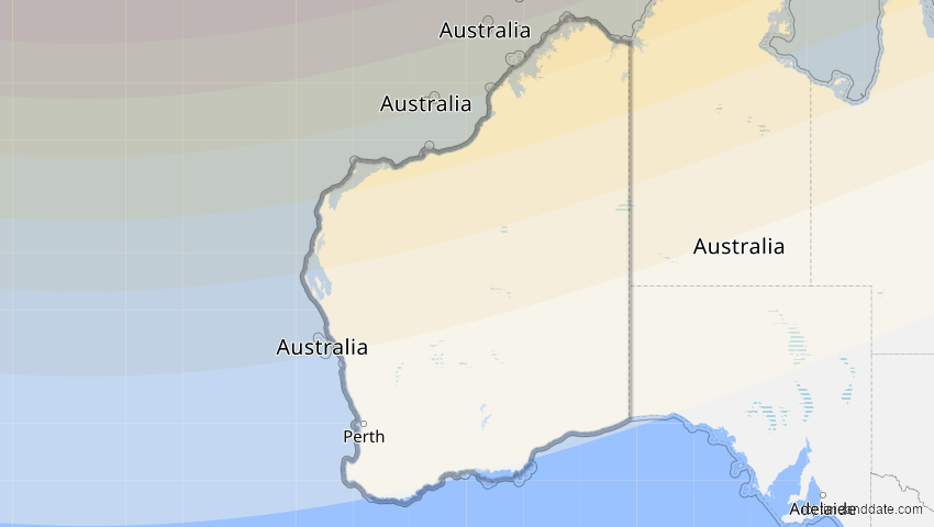 A map of Western Australia, Australien, showing the path of the 25. Nov 2049 Totale Sonnenfinsternis