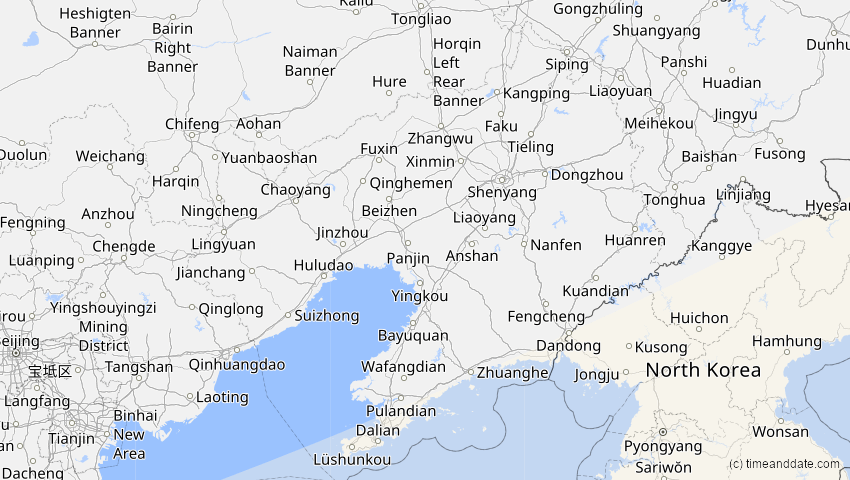 A map of Liaoning, China, showing the path of the 25. Nov 2049 Totale Sonnenfinsternis
