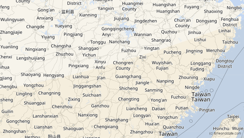 A map of Jiangxi, China, showing the path of the 25. Nov 2049 Totale Sonnenfinsternis