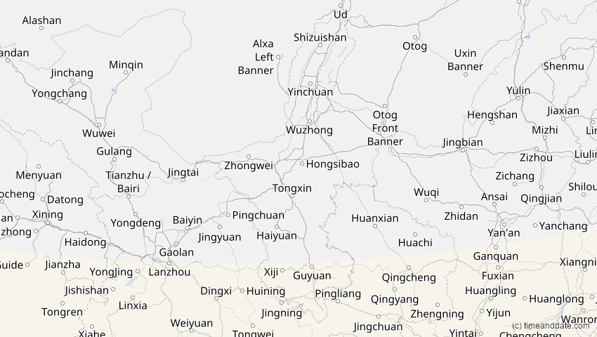 A map of Ningxia, China, showing the path of the 25. Nov 2049 Totale Sonnenfinsternis