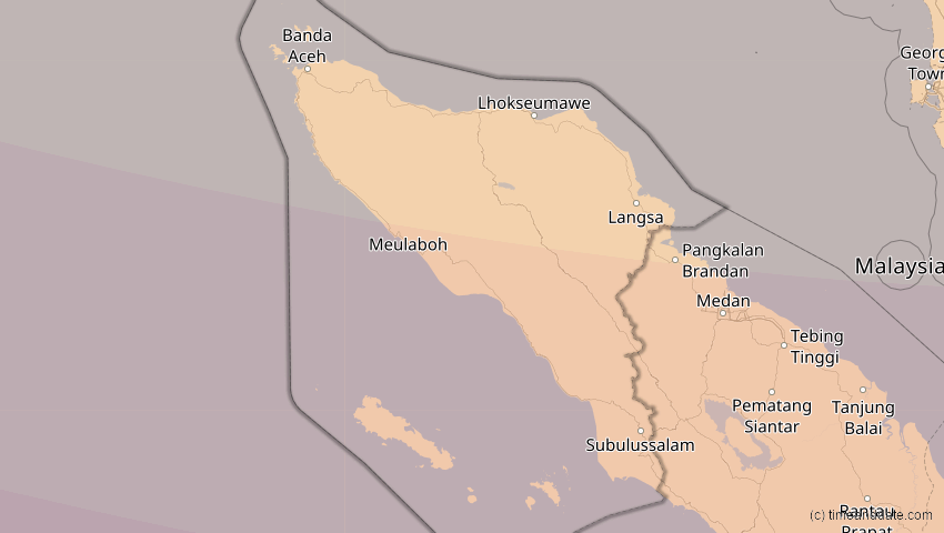 A map of Aceh, Indonesien, showing the path of the 25. Nov 2049 Totale Sonnenfinsternis