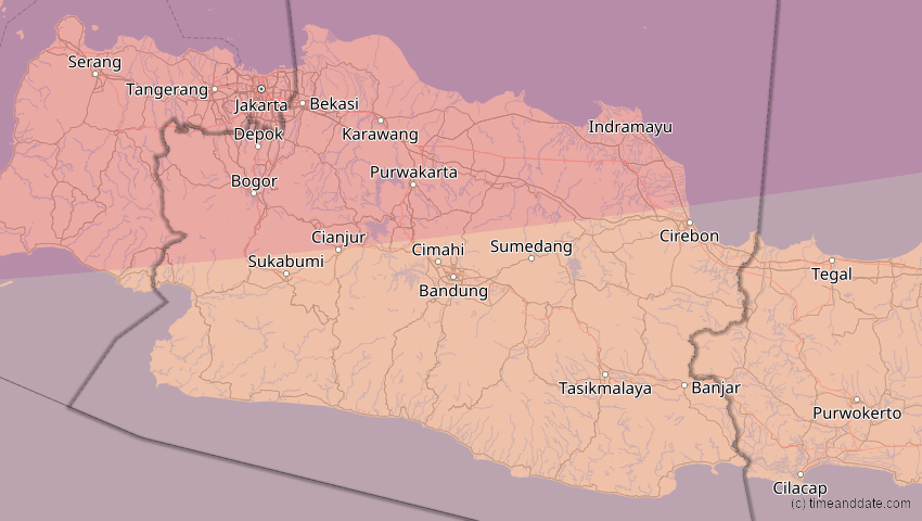 A map of Jawa Barat, Indonesien, showing the path of the 25. Nov 2049 Totale Sonnenfinsternis