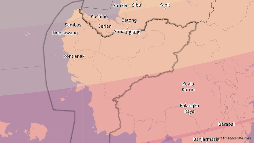 A map of Kalimantan Barat, Indonesien, showing the path of the 25. Nov 2049 Totale Sonnenfinsternis