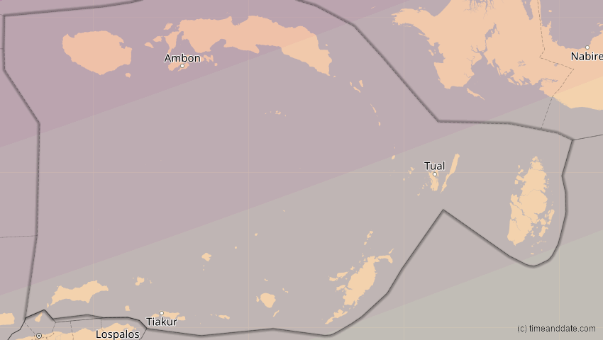 A map of Maluku, Indonesien, showing the path of the 25. Nov 2049 Totale Sonnenfinsternis