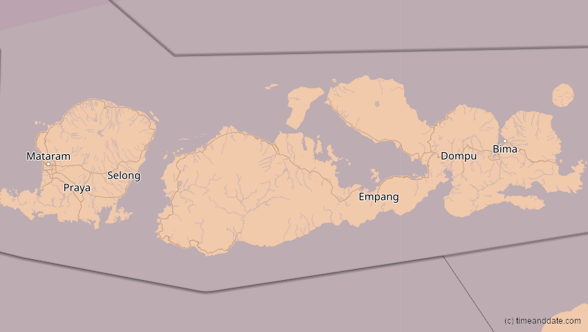A map of Nusa Tenggara Barat, Indonesien, showing the path of the 25. Nov 2049 Totale Sonnenfinsternis