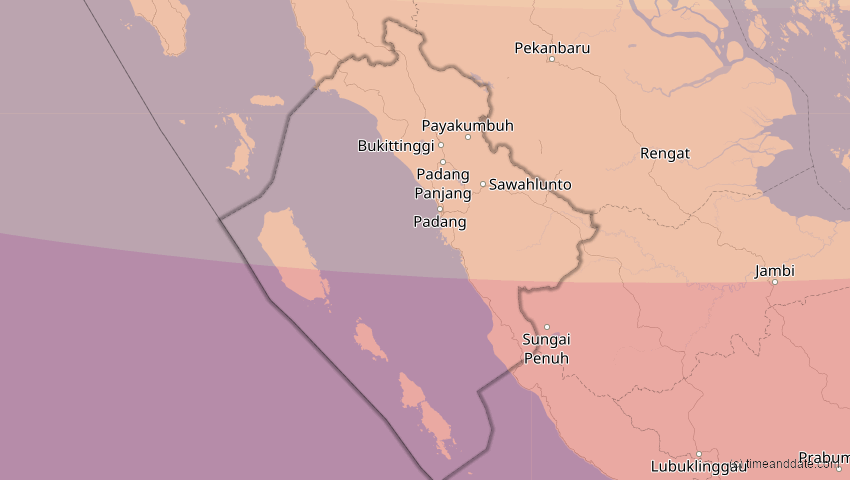 A map of Sumatera Barat, Indonesien, showing the path of the 25. Nov 2049 Totale Sonnenfinsternis