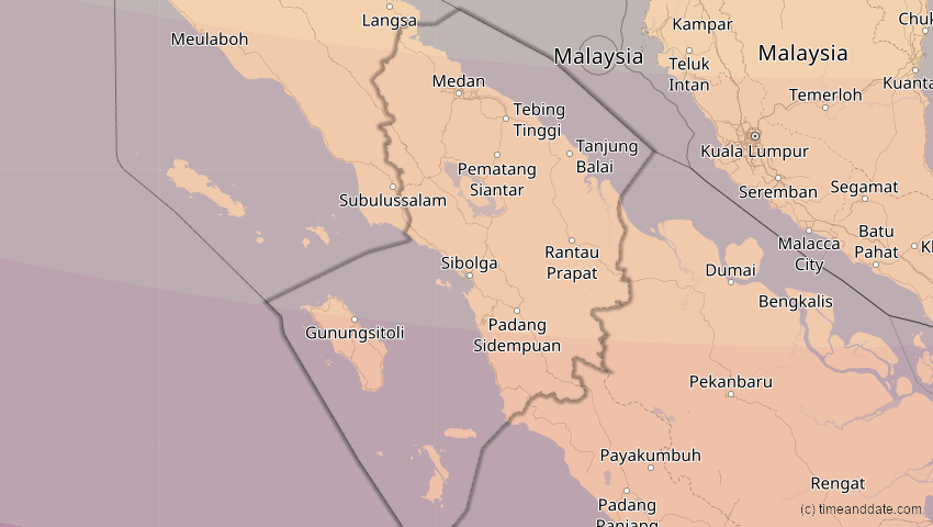 A map of Sumatera Utara, Indonesien, showing the path of the 25. Nov 2049 Totale Sonnenfinsternis