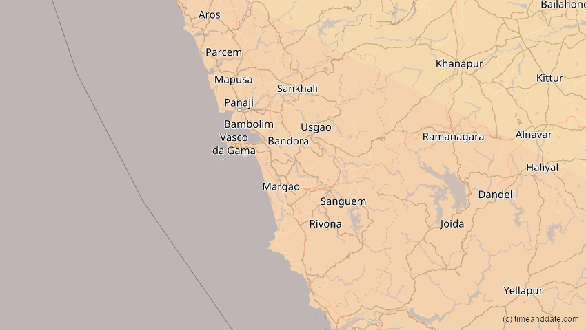 A map of Goa, Indien, showing the path of the 25. Nov 2049 Totale Sonnenfinsternis
