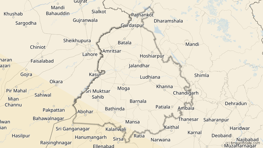 A map of Punjab, Indien, showing the path of the 25. Nov 2049 Totale Sonnenfinsternis