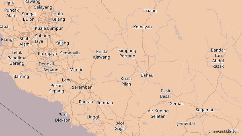A map of Negeri Sembilan, Malaysia, showing the path of the 25. Nov 2049 Totale Sonnenfinsternis