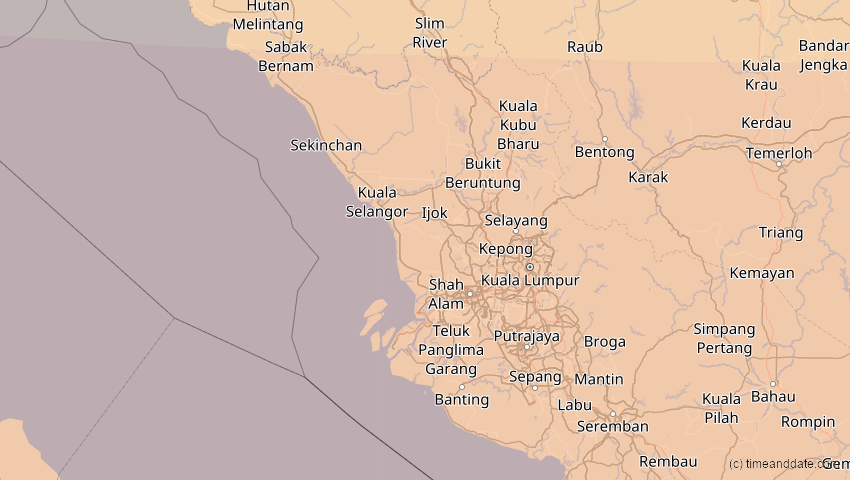A map of Selangor, Malaysia, showing the path of the 25. Nov 2049 Totale Sonnenfinsternis