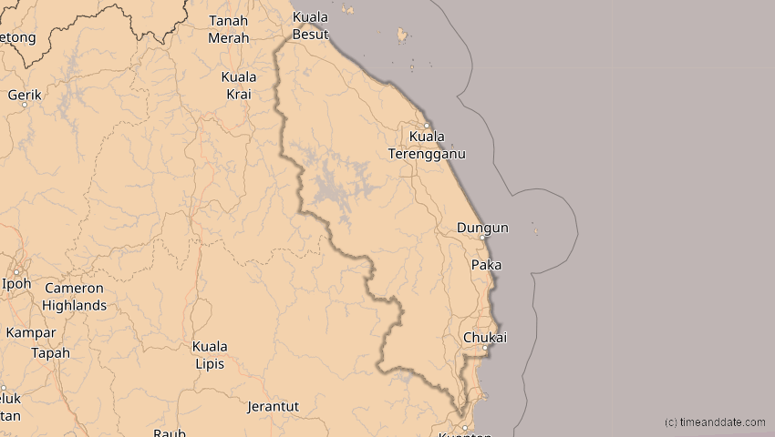 A map of Terengganu, Malaysia, showing the path of the 25. Nov 2049 Totale Sonnenfinsternis