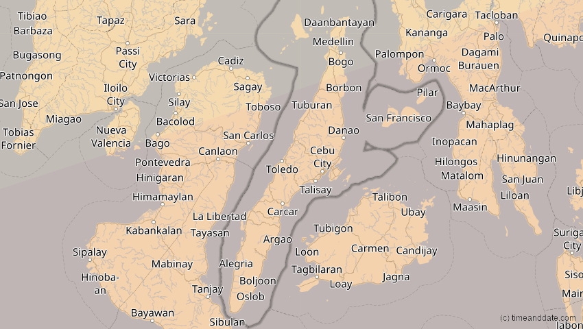 A map of Cebu, Philippinen, showing the path of the 25. Nov 2049 Totale Sonnenfinsternis