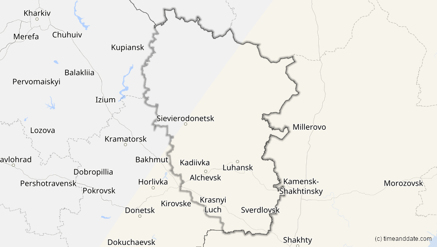 A map of Luhansk, Ukraine, showing the path of the 25. Nov 2049 Totale Sonnenfinsternis