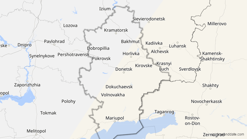 A map of Donezk, Ukraine, showing the path of the 25. Nov 2049 Totale Sonnenfinsternis