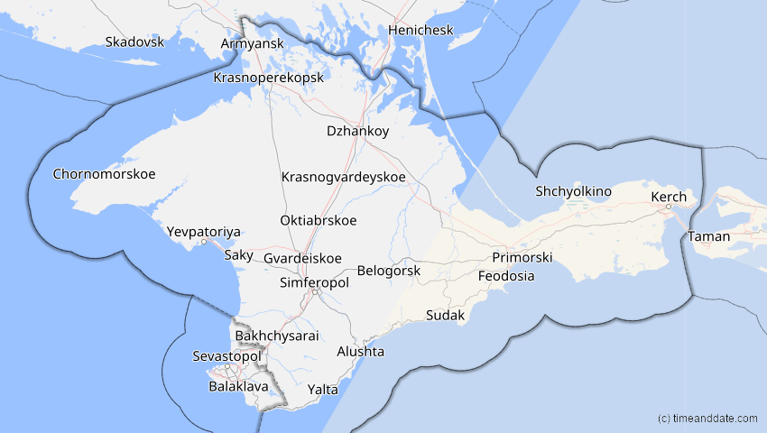 A map of Auton. Republik Krim, Ukraine, showing the path of the 25. Nov 2049 Totale Sonnenfinsternis