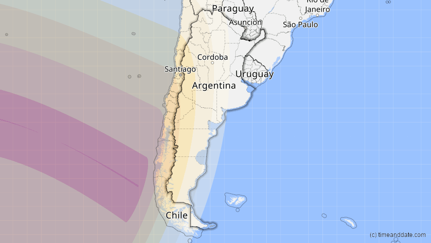 A map of Argentinien, showing the path of the 20. Mai 2050 Totale Sonnenfinsternis