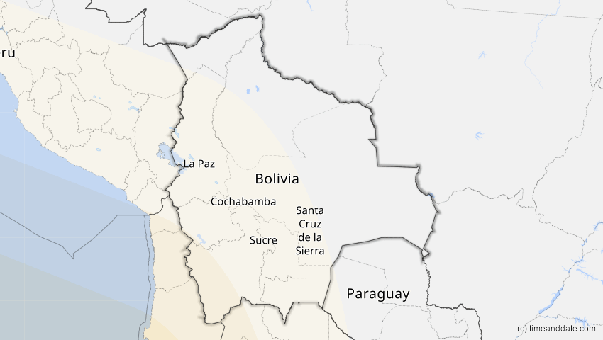 A map of Bolivien, showing the path of the 20. Mai 2050 Totale Sonnenfinsternis