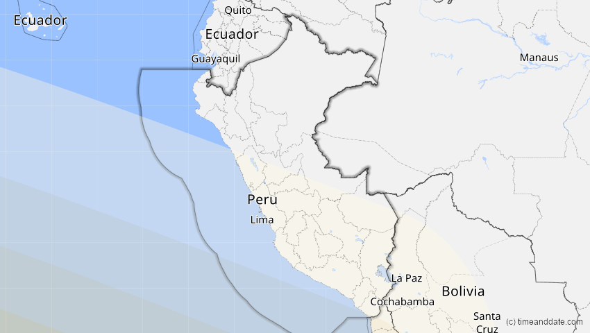 A map of Peru, showing the path of the 20. Mai 2050 Totale Sonnenfinsternis