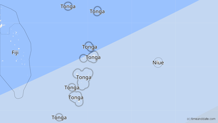 A map of Tonga, showing the path of the 21. Mai 2050 Totale Sonnenfinsternis