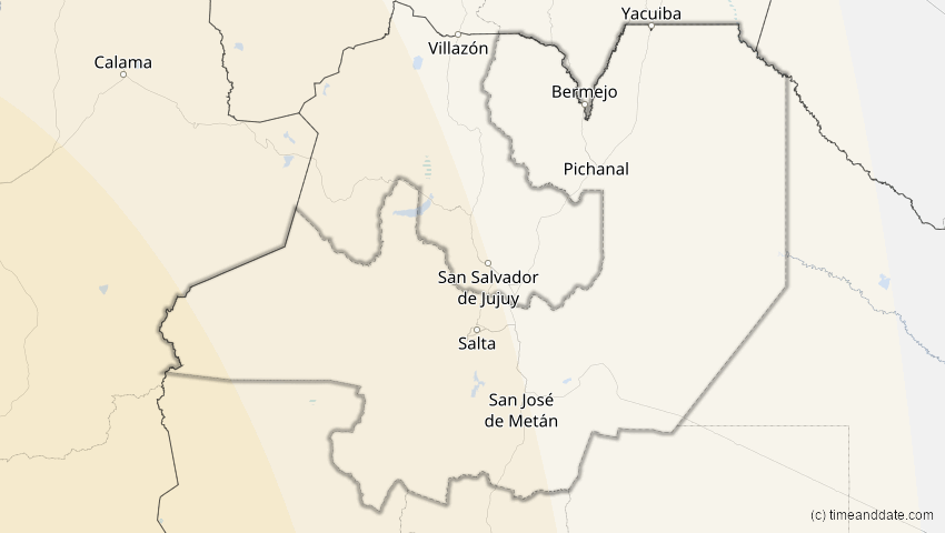A map of Salta, Argentinien, showing the path of the 20. Mai 2050 Totale Sonnenfinsternis