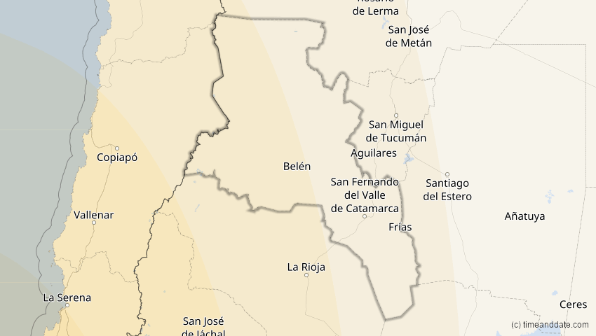 A map of Catamarca, Argentinien, showing the path of the 20. Mai 2050 Totale Sonnenfinsternis