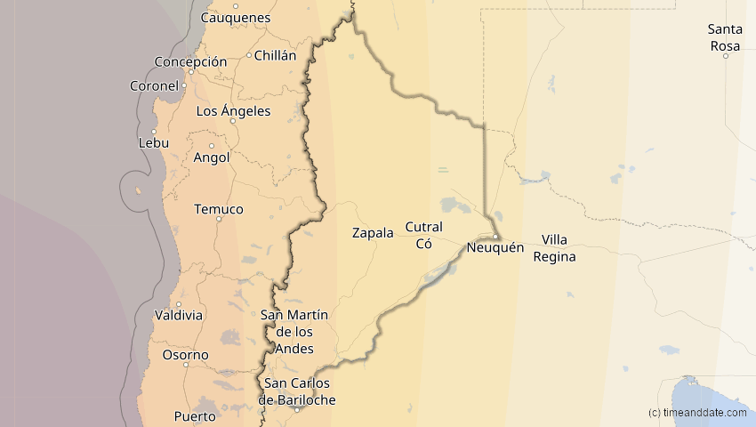 A map of Neuquén, Argentinien, showing the path of the 20. Mai 2050 Totale Sonnenfinsternis