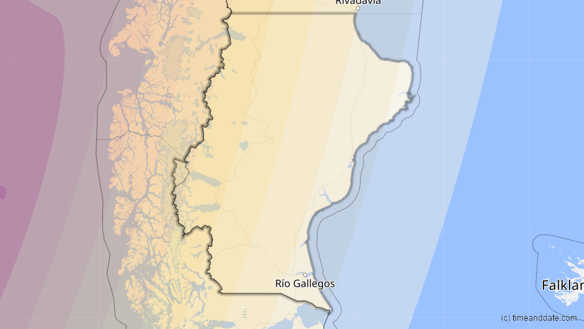 A map of Santa Cruz, Argentinien, showing the path of the 20. Mai 2050 Totale Sonnenfinsternis