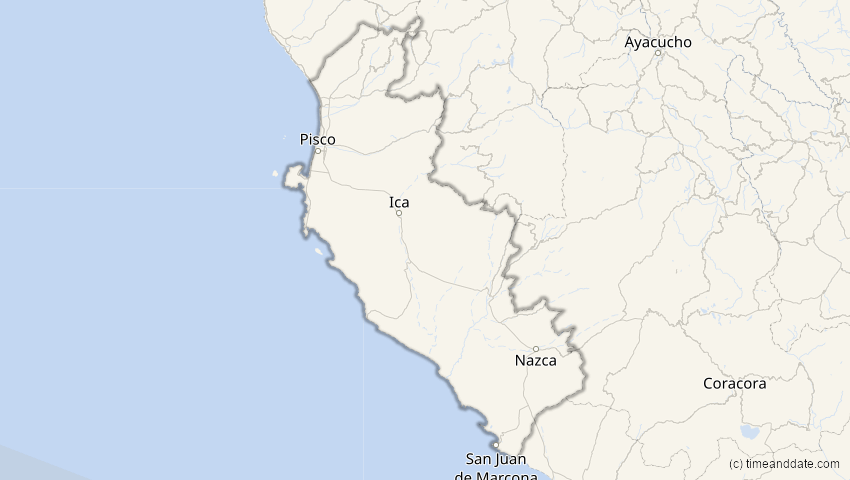 A map of Ica, Peru, showing the path of the 20. Mai 2050 Totale Sonnenfinsternis