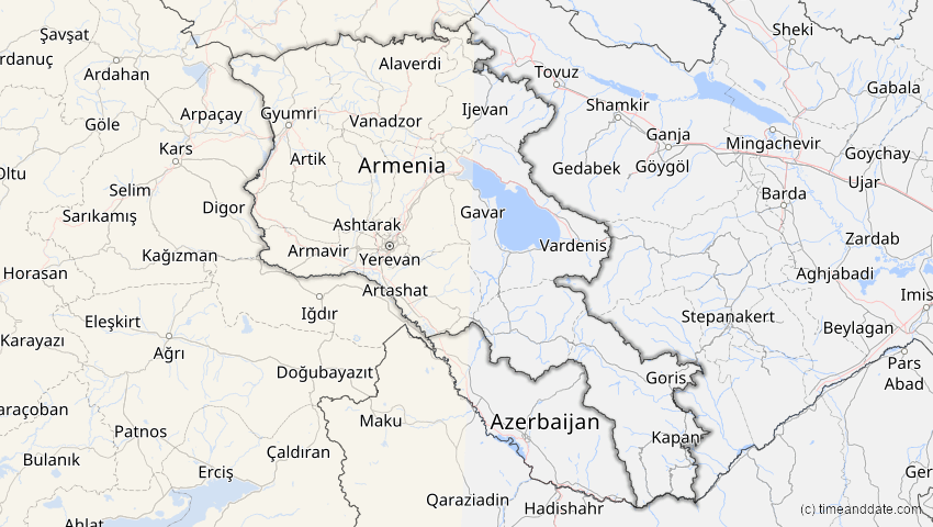 A map of Armenien, showing the path of the 14. Nov 2050 Partielle Sonnenfinsternis