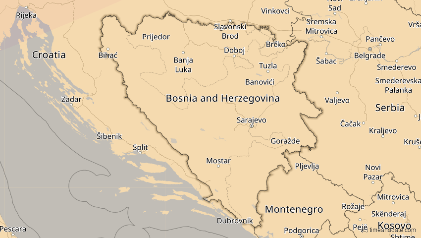 A map of Bosnien und Herzegowina, showing the path of the 14. Nov 2050 Partielle Sonnenfinsternis